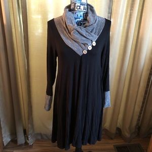 Vision Long Sleeve Cowl Neck Dress with Button Accents